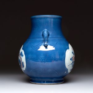 A Chinese blue, white and copper-red powder-blue-ground 'hu' vase, Qianlong — photo 4