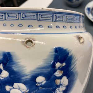 A Chinese blue, white and copper red 'prunus flowers' bowl, Kangxi — photo 24