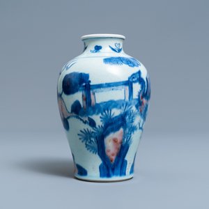 A Chinese blue, white and copper red 'qilin and phoenix' vase, Qing — photo 4