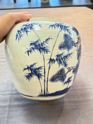 A Chinese blue, white and copper-red 'Three Friends of Winter' jar, and a blue and white 'Buddhist lion' dish, 18th C. — 照片 1