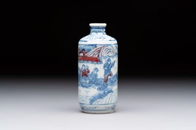 A Chinese blue, white and copper-red 'Ye You Chi Bi 夜遊赤壁' snuff bottle, signed Li Guisheng 李桂生, 19th C.