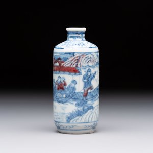 A Chinese blue, white and copper-red 'Ye You Chi Bi 夜遊赤壁' snuff bottle, signed Li Guisheng 李桂生, 19th C. — foto 1