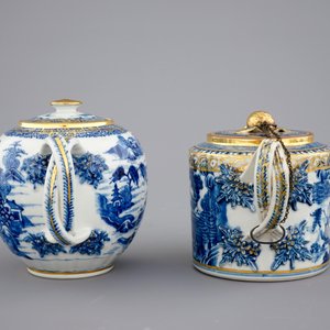 A Chinese blue, white and gilt part tea service with landscapes, Qianlong, 18th C. — photo 7