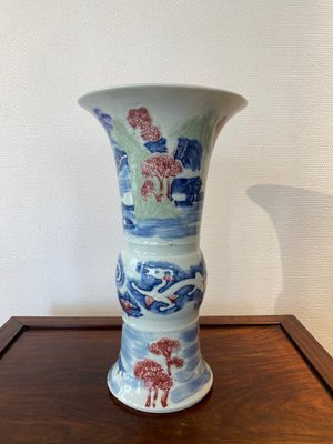 A Chinese blue, white, celadon and copper-red 'yenyen' vase, Kangxi mark, Qing — photo 1