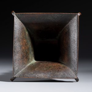 A Chinese bronze archaistic fang zun on a later wooden stand — photo 11