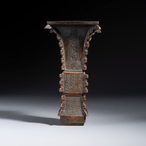 A Chinese bronze archaistic fang zun on a later wooden stand — photo 20
