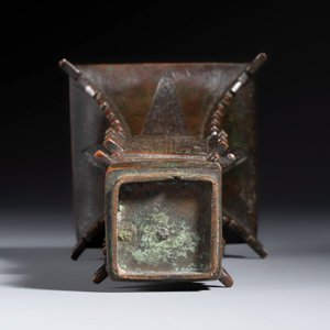A Chinese bronze archaistic fang zun on a later wooden stand — photo 27