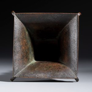 A Chinese bronze archaistic fang zun on a later wooden stand — photo 28