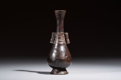 A Chinese bronze arrow vase, 'Touhu 投壺', Yuan