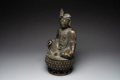 A Chinese bronze Bodhisattva on a lotus throne, Ming