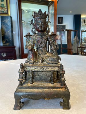 A Chinese bronze Bodhisattva on stand, Yongle mark, dated 1422 — photo 1