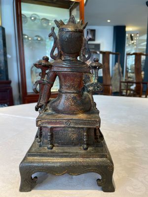 A Chinese bronze Bodhisattva on stand, Yongle mark, dated 1422 — photo 3
