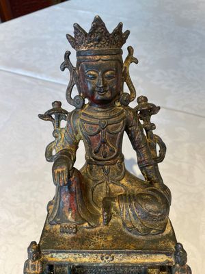 A Chinese bronze Bodhisattva on stand, Yongle mark, dated 1422 — photo 6