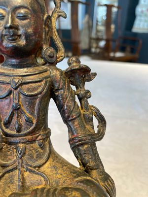 A Chinese bronze Bodhisattva on stand, Yongle mark, dated 1422 — photo 9