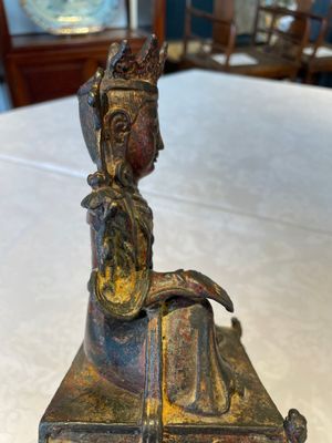 A Chinese bronze Bodhisattva on stand, Yongle mark, dated 1422 — photo 10