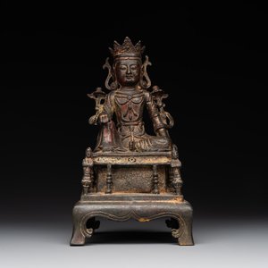 A Chinese bronze Bodhisattva on stand, Yongle mark, dated 1422 — photo 1