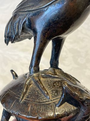 A Chinese bronze candle or incense holder in the shape of a crane standing on a turtle and a Tibetan vajra, Ming/Qing — photo 11