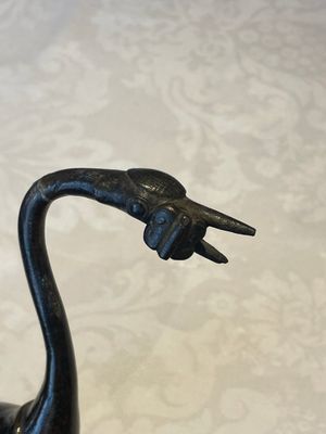 A Chinese bronze candle or incense holder in the shape of a crane standing on a turtle and a Tibetan vajra, Ming/Qing — photo 3