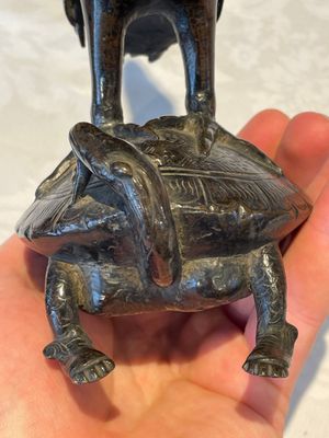 A Chinese bronze candle or incense holder in the shape of a crane standing on a turtle and a Tibetan vajra, Ming/Qing — photo 7