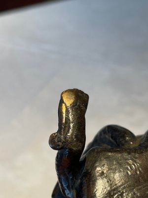 A Chinese bronze candle or incense holder in the shape of a crane standing on a turtle and a Tibetan vajra, Ming/Qing — photo 10