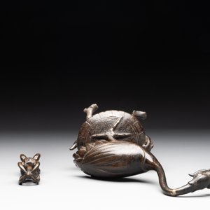 A Chinese bronze candle or incense holder in the shape of a crane standing on a turtle and a Tibetan vajra, Ming/Qing — photo 5