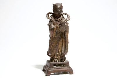 A Chinese bronze figure of Shancai, Ming