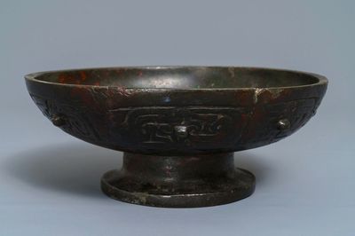 A Chinese bronze footed bowl, Ming