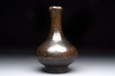 A Chinese bronze garlic-head 'hu' wine vessel, Han