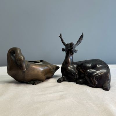 A Chinese bronze 'Goose' incense burner and a 'Stag' incense burner — photo 1