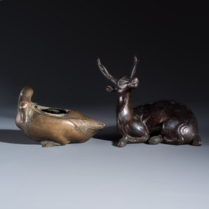 A Chinese bronze 'Goose' incense burner and a 'Stag' incense burner — photo 2