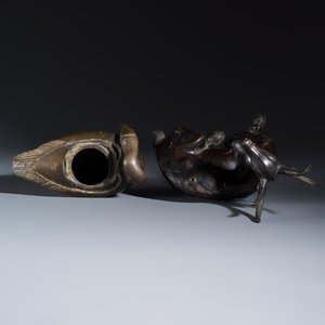 A Chinese bronze 'Goose' incense burner and a 'Stag' incense burner — photo 3