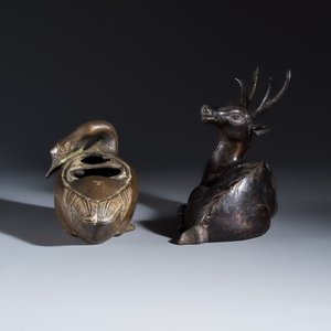 A Chinese bronze 'Goose' incense burner and a 'Stag' incense burner — photo 5