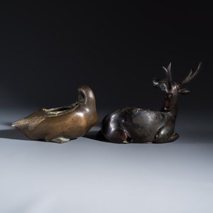 A Chinese bronze 'Goose' incense burner and a 'Stag' incense burner — photo 6