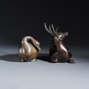 A Chinese bronze 'Goose' incense burner and a 'Stag' incense burner — photo 7