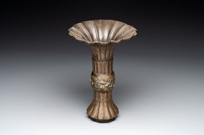 A Chinese bronze 'gu' vase with chilong, Xuande mark, late Ming/early Qing