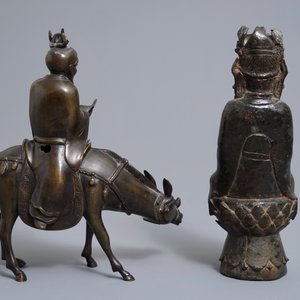 A Chinese bronze Guanyin and a group with a scholar riding a donkey, Ming and later — 照片 4