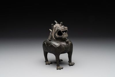A Chinese bronze 'luduan' incense burner and cover, Ming