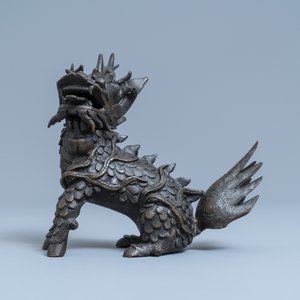 A Chinese bronze 'qilin' censer, Ming — photo 2