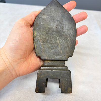 A Chinese bronze seated Buddha with a flaming halo — photo 4
