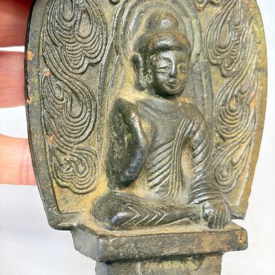 A Chinese bronze seated Buddha with a flaming halo — photo 6