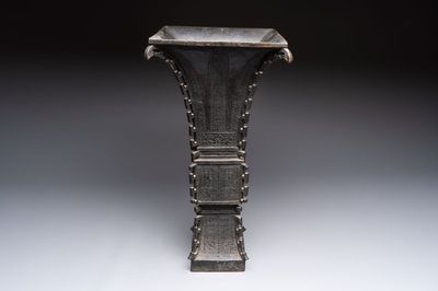 A Chinese bronze 'zun' vase with taotie design, Ming