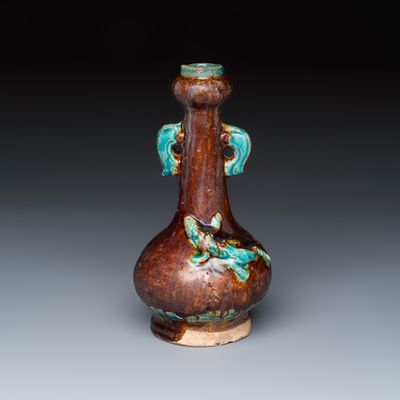 A Chinese brown-and-turquoise-glazed bottle vase, Ming