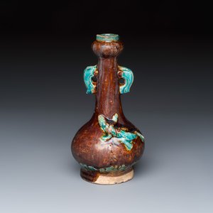 A Chinese brown-and-turquoise-glazed bottle vase — photo 1