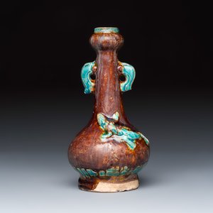 A Chinese brown-and-turquoise-glazed bottle vase — photo 2