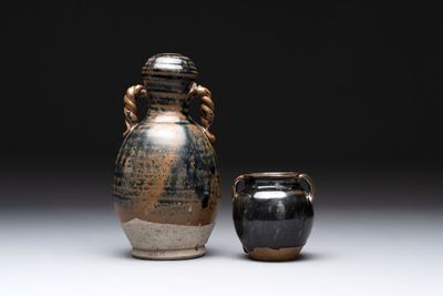 A Chinese brown-glazed vase and a black-glazed jar, Song/Ming
