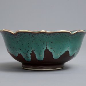 A Chinese brown ground turquoise flambé-glazed lotus-shaped bowl, Yongzheng/Qianlong — photo 4