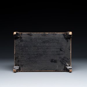 A Chinese Canton carved wooden casket with a famille rose plaque, Republic — photo 8