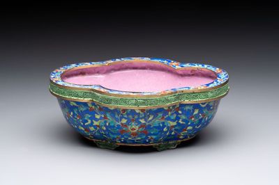 A Chinese Canton enamel blue-ground jardinière, Qianlong