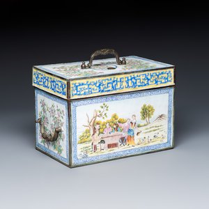 A Chinese Canton enamel 'Card Players' box and cover — 照片 1