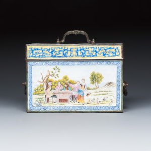 A Chinese Canton enamel 'Card Players' box and cover — 照片 2
